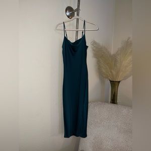 Satin emerald green slip dress